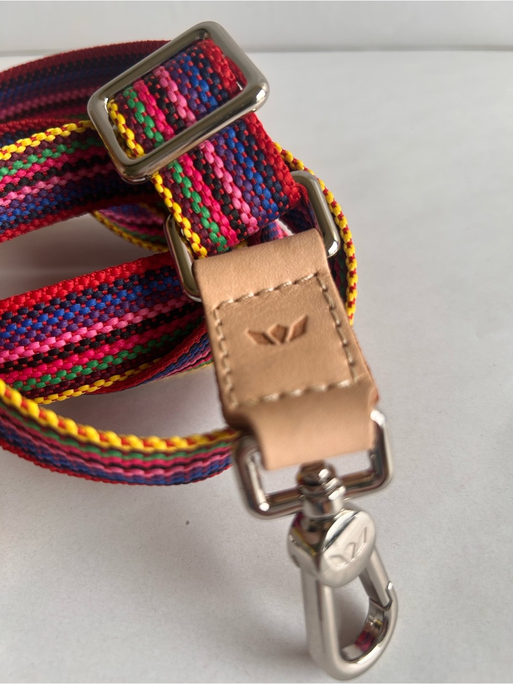 Consuela Rainbow Striped Adjustable Crossbody Strap with Tan Leather Ends - Picture 4 of 7